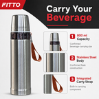 96 Pieces Stainless Steel Vacuum Flask with Carry Strap, 800 ml, 1 Piece