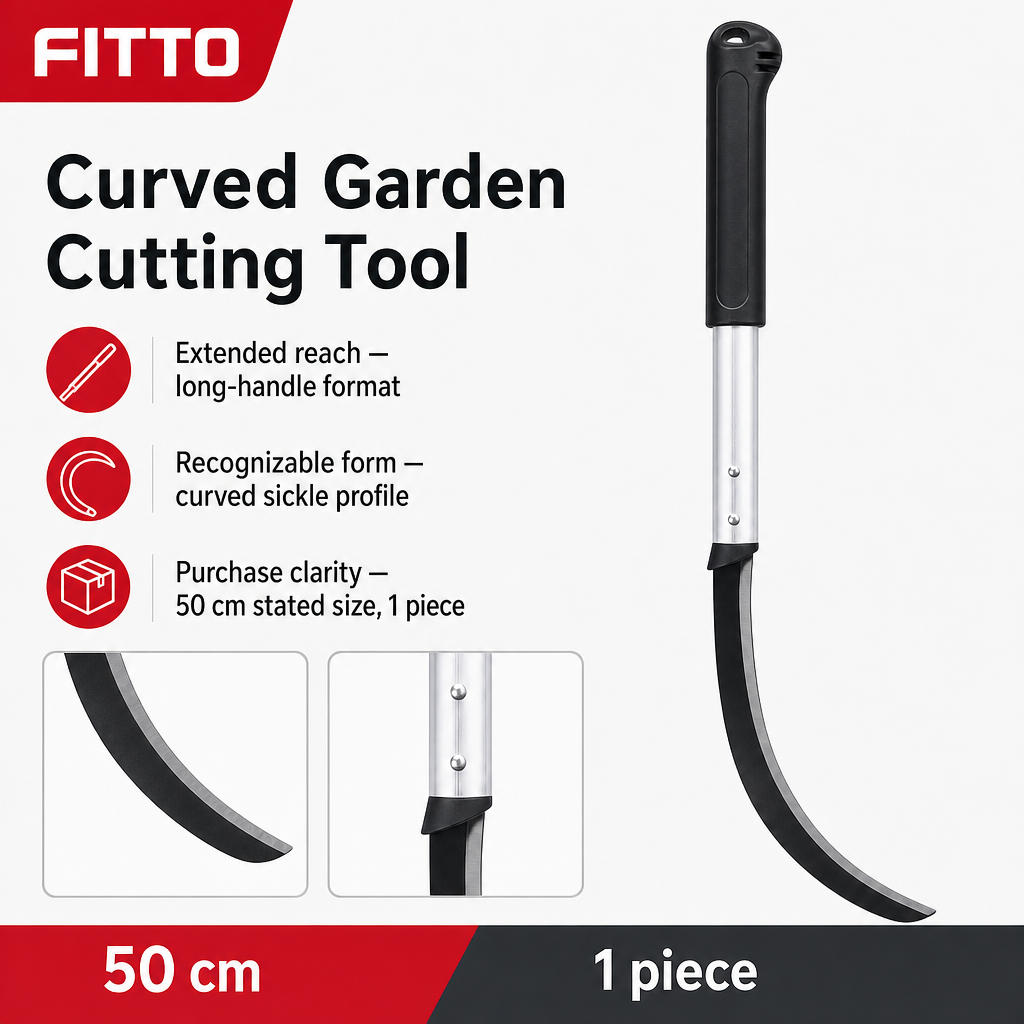 96 Pieces Curved Garden Sickle with Long Handle, 50 cm, Black, 1 Piece