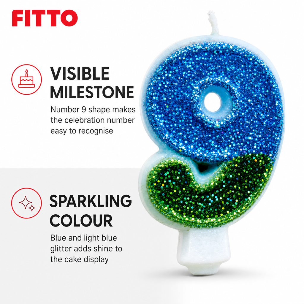 240 Pieces Number 9 Birthday Cake Candles, Blue and Light Blue Glitter, 2 in