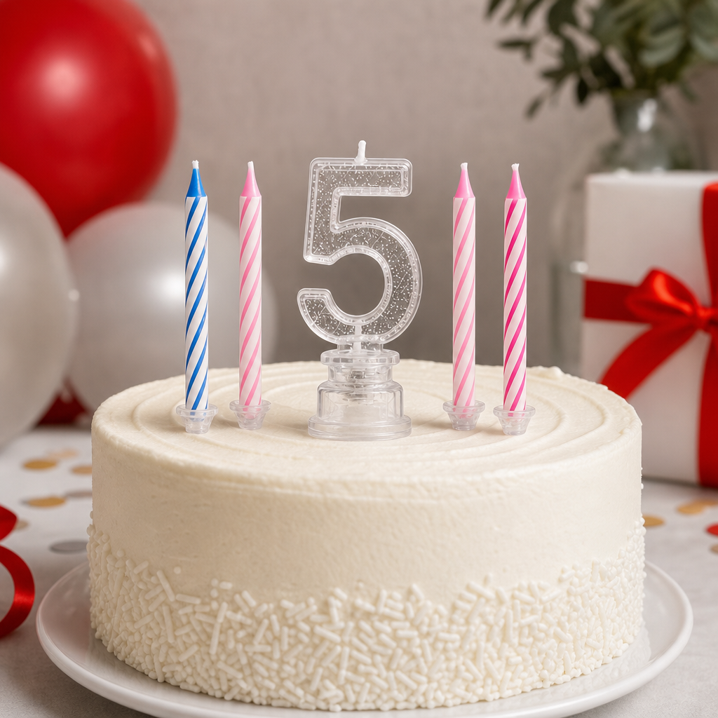 144 Pieces LED Birthday Number 5 Candle Set with Four Candles, 9 cm