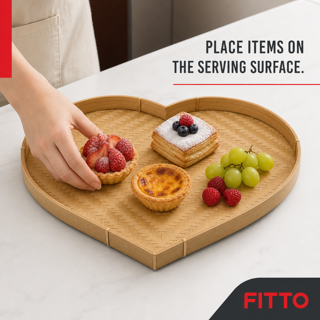 72 Pieces Heart-Shaped Bamboo Serving Trays, Woven Raised Rim, 40 cm