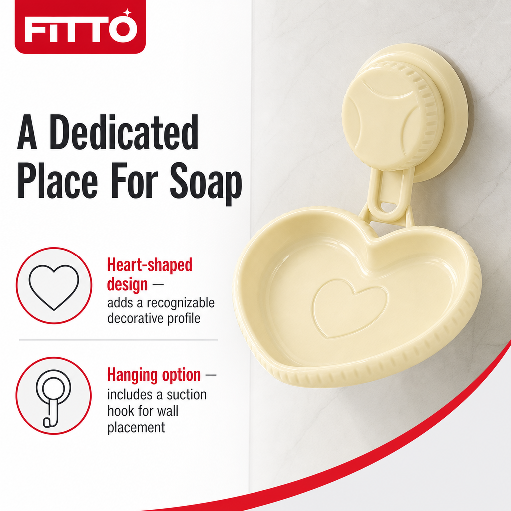 144 Pieces Heart-Shaped Soap Dish with Suction Hook, Off-White, 1 Piece