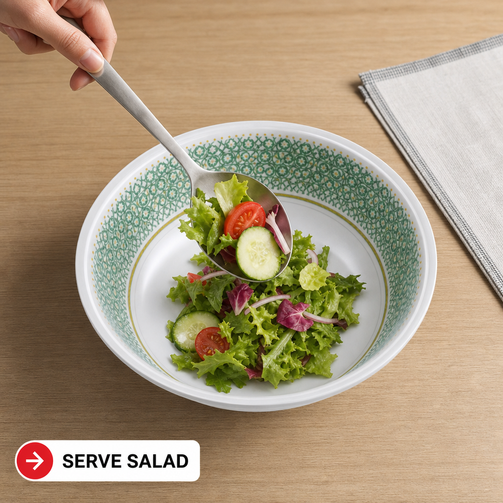 96 Pieces Melamine Salad Bowl, 9 Inch, White with Green and Yellow Pattern, Round Tablewares for Serving
