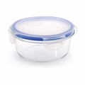 96 Pieces Round Glass Food Container with PP Locking Lid, 950 ml, Clear with Blue Lid