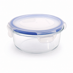 96 Pieces Round Glass Food Container with PP Locking Lid, 950 ml, Clear with Blue Lid