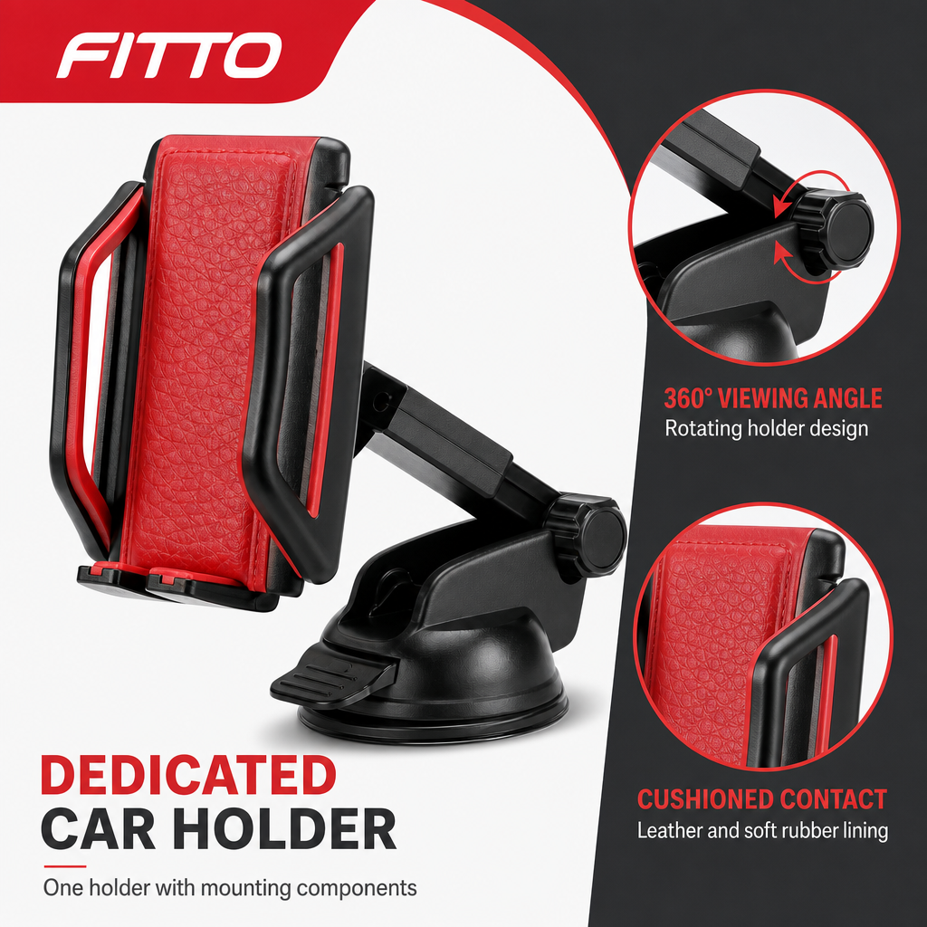 96 Pieces 360° Rotatable Universal Car Phone Holder with Leather and Soft Rubber Lining, Red