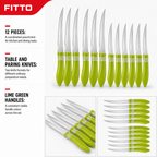 96 Pieces Lime Green Handle Stainless Steel Table and Paring Knife Set, 12 Pieces