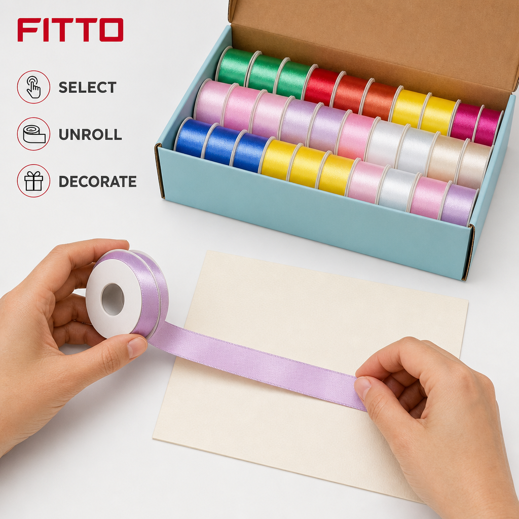 48 Pieces Assorted Colour Satin Ribbon Rolls, 2.5 cm x 3 m, 30 Rolls for Crafts