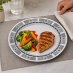 144 Pieces Dinner Plate, 7 Inch, Grey Geometric Border, Single Piece