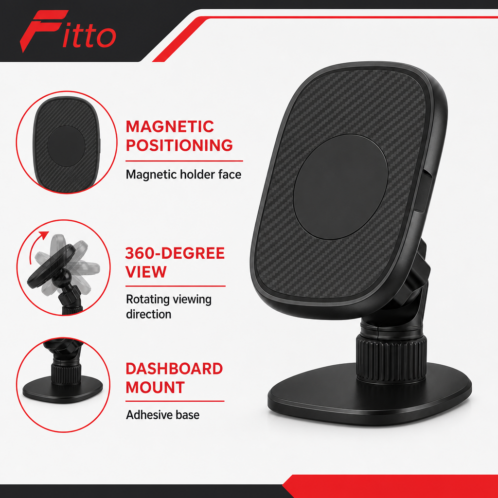 96 Pieces Magnetic Car Phone Holder, HL-170 Dashboard Mount with Adhesive Base, 360-Degree Rotation, Black, 1 Piece