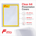 96 Pieces Plastic Binding Covers, A4 210 x 297 mm, 200 Micron Clear, 100-Pack