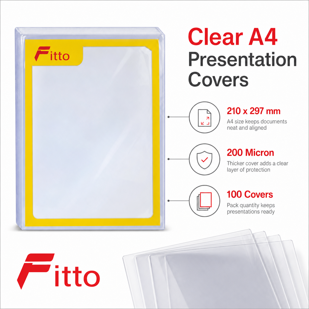 96 Pieces Plastic Binding Covers, A4 210 x 297 mm, 200 Micron Clear, 100-Pack
