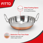 72 Pieces Stainless Steel Deep Frying Kadai with Copper Bottom, 23 cm