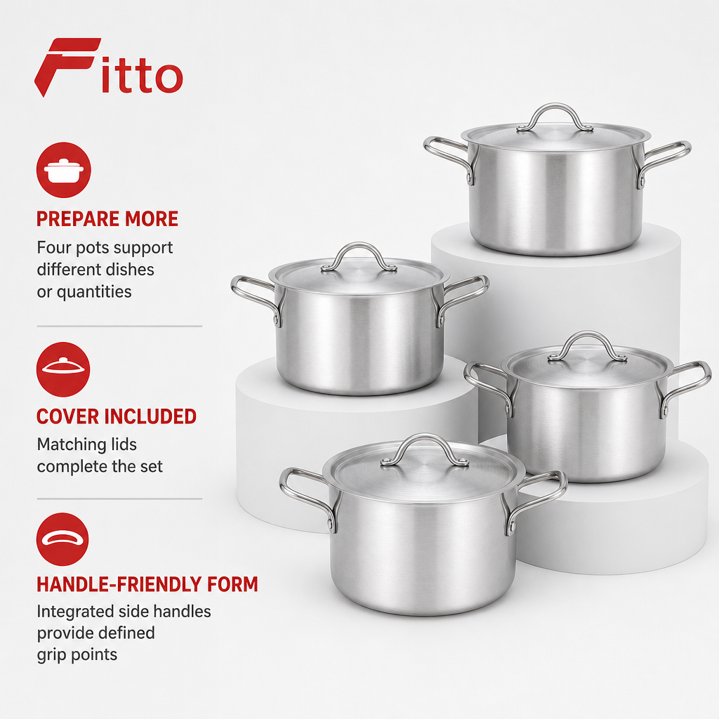 48 Pieces Aluminium Cooking Pot Set with Lids, 4-Piece Round Cookwares Set