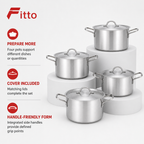 48 Pieces Aluminium Cooking Pot Set with Lids, 4-Piece Round Cookwares Set