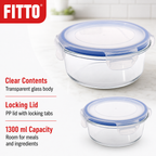 96 Pieces Round Glass Food Container with PP Locking Lid, 1300 ml