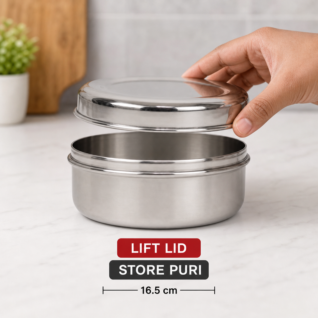 72 Pieces Stainless Steel Puri Storage Container, Round Lidded Food Keeper, 16.5 cm