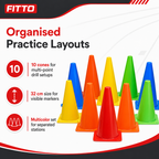 96 Pieces Plastic Training Cones, 32 cm, Multicolor, 10-Piece Pack for Sports Drills