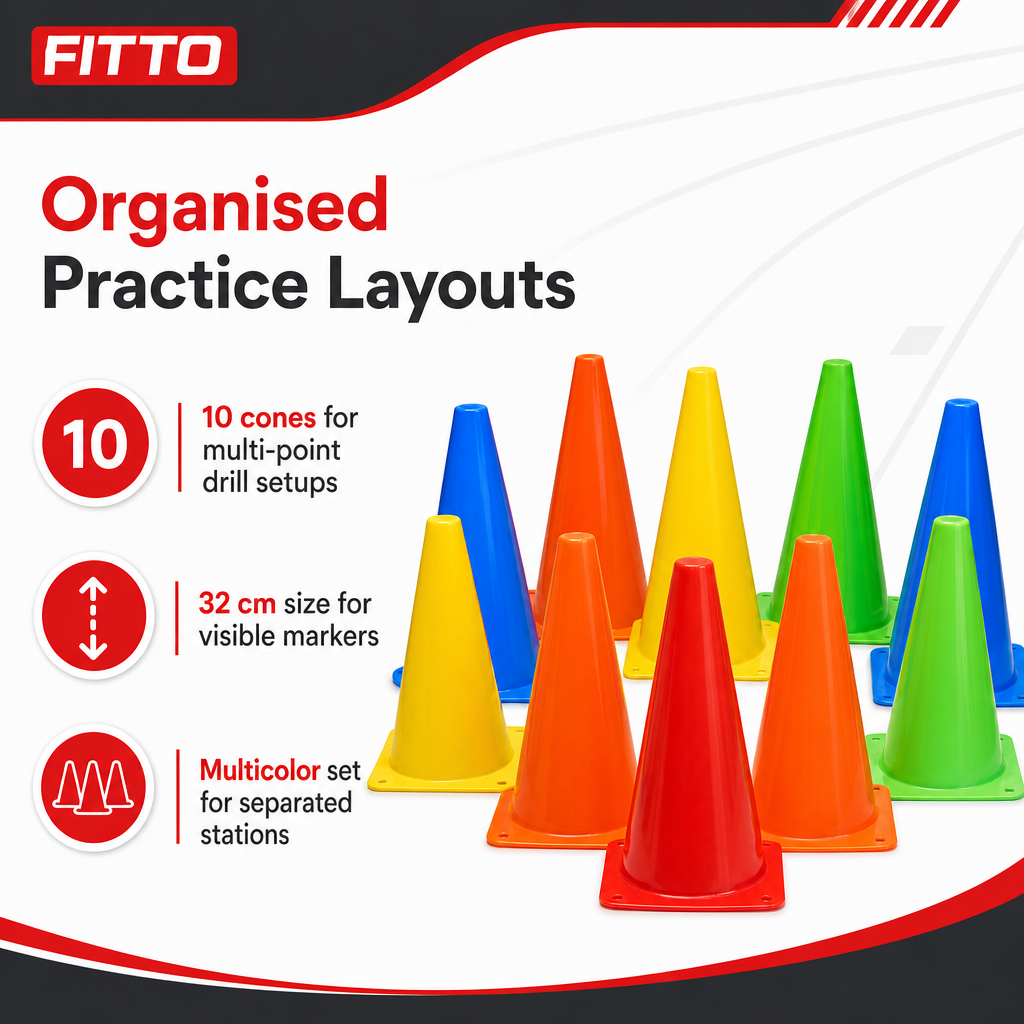 96 Pieces Plastic Training Cones, 32 cm, Multicolor, 10-Piece Pack for Sports Drills