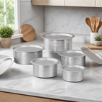 48 Pieces Silver Aluminium Round Cooking Pot Set with Lids, 6-Piece Set