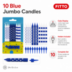 120 Pieces Blue Jumbo Birthday Candles with Holders, 10 Pieces