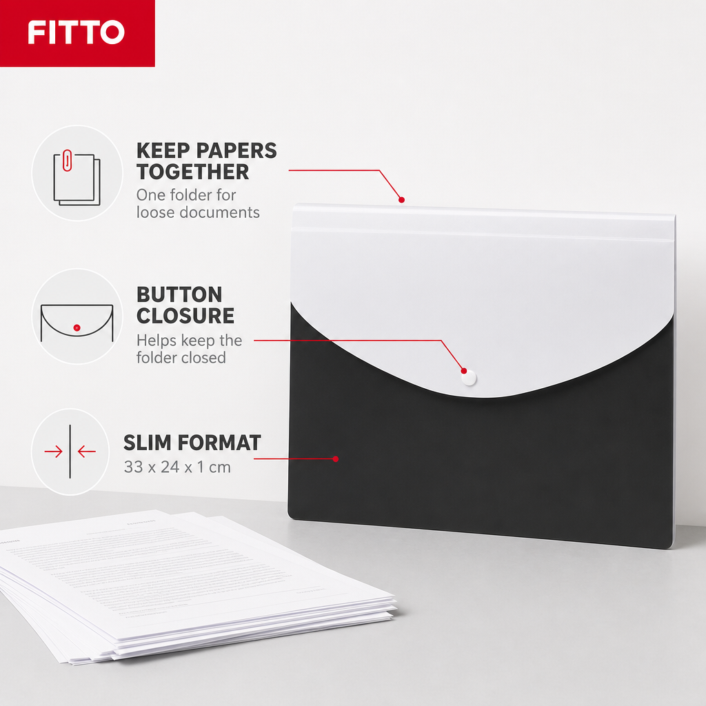 240 Pieces Black and White Plastic Button Document Folder, 1 Piece, 33 x 24 cm