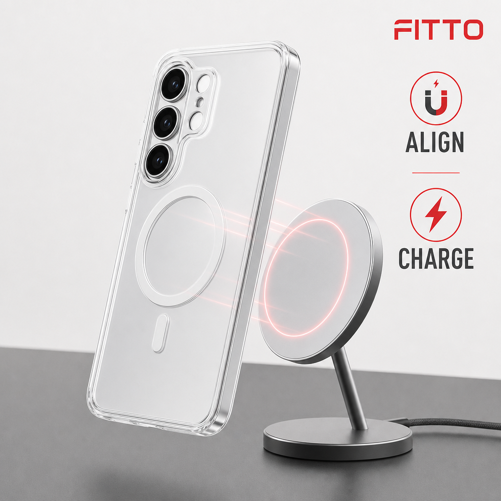 96 Pieces Crystal Clear Magnetic Phone Cases with Ring for Wireless Charging and Raised Camera Protection