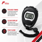 96 Pieces Digital Sports Stopwatches with Lanyard, Black Handheld Lap Timer for Training, Practice and Race Timing