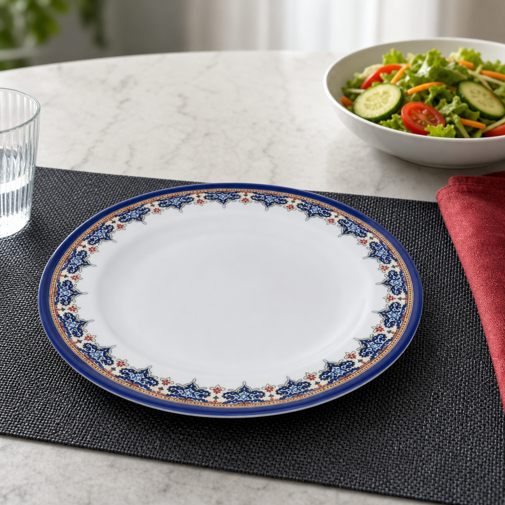120 Pieces Melamine Dinner Plate, 8 Inch, Round White Plate with Decorative Multicolor Rim