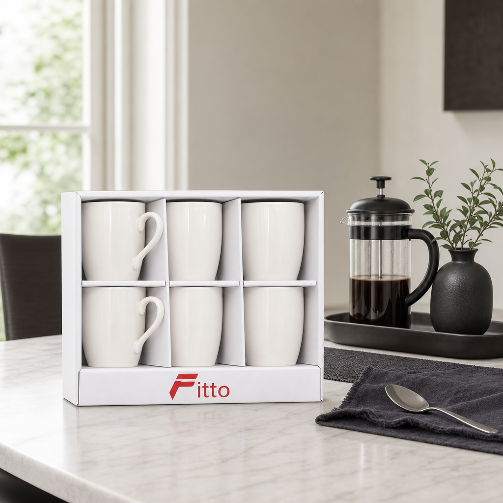 96 Pieces Ceramic Mug Set, White, 6 Pieces, Coordinated Drinkwares for Home Serving