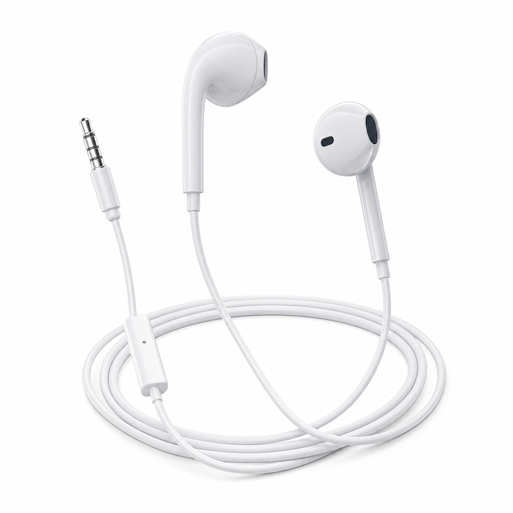 120 Pieces Wired Earphoneses with Inline Microphone, 3.5mm AUX Connection, White