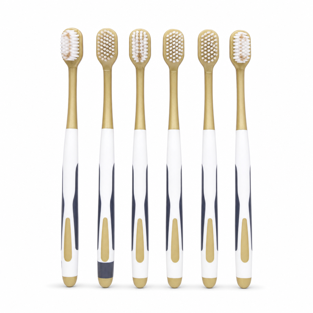 144 Pieces Adult Toothbrushes with Compact Heads, White and Beige, 6 Pieces