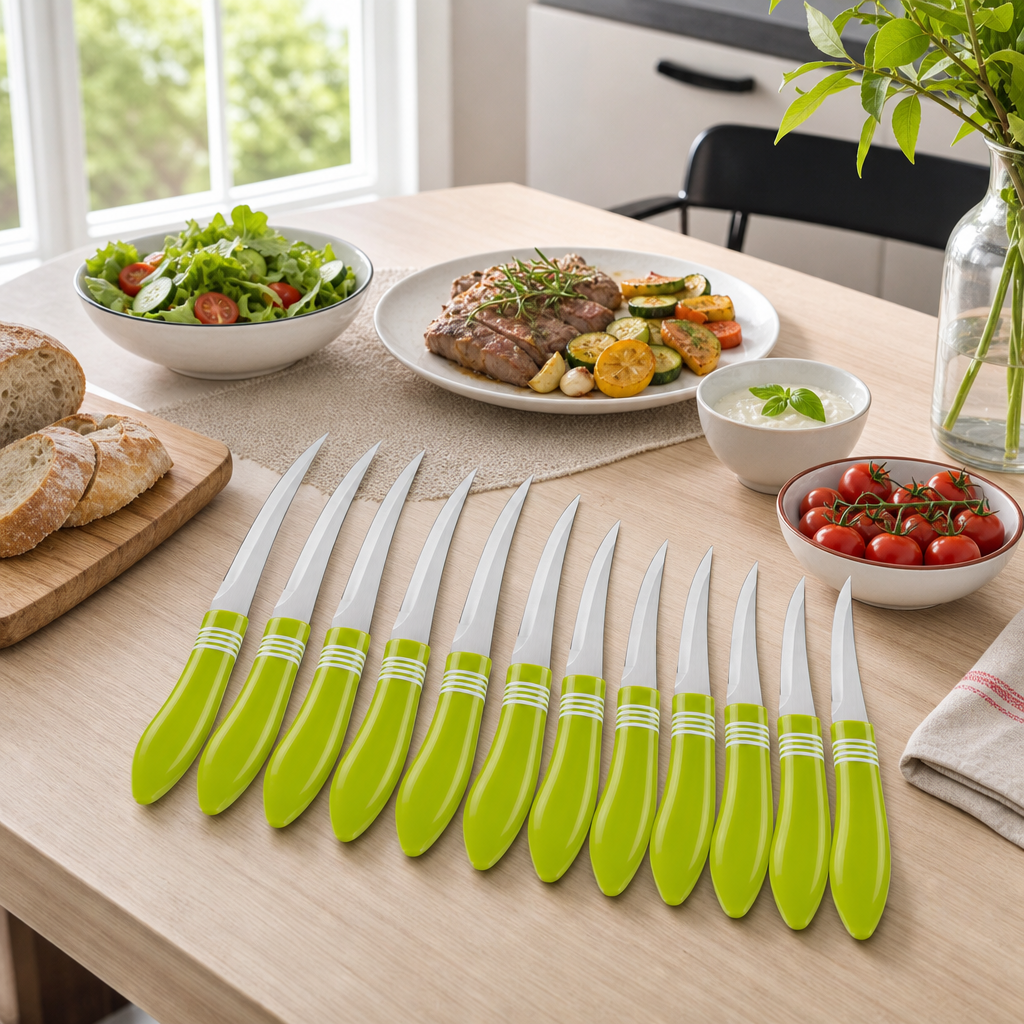 96 Pieces Lime Green Handle Stainless Steel Table and Paring Knife Set, 12 Pieces