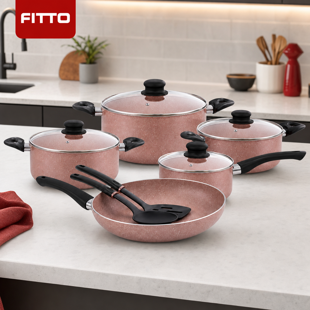 48 Pieces 11-Piece Non-Stick Cookwares Set, Almondine Pots and Pans for Everyday Cooking