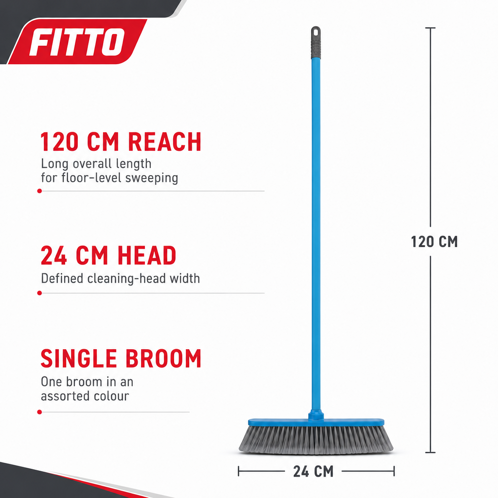 96 Pieces Indoor Broom with Iron Handle, 120 cm Long, 24 cm Cleaning Head, Assorted Colour