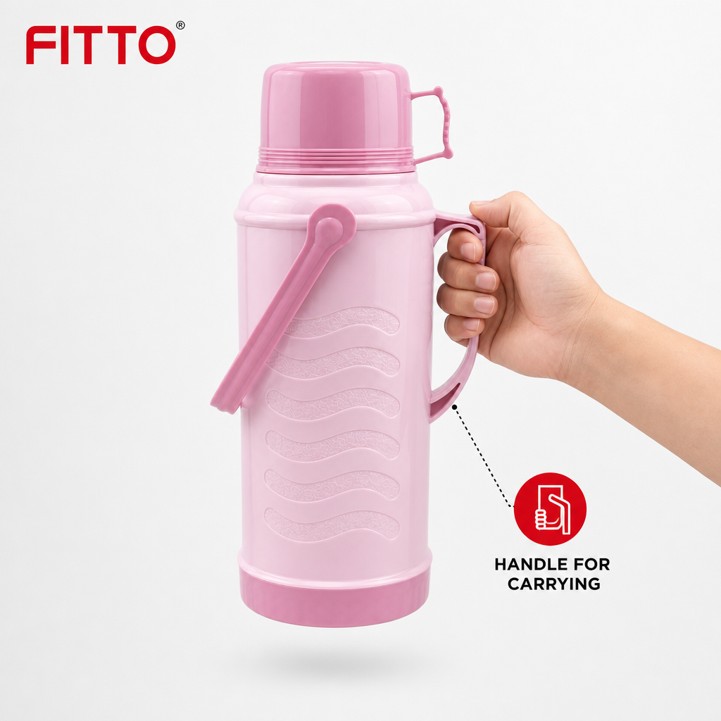 72 Pieces 2 Litre Pastel Insulated Vacuum Flask with Handle and Wave Texture, Assorted Colour, 1 Piece