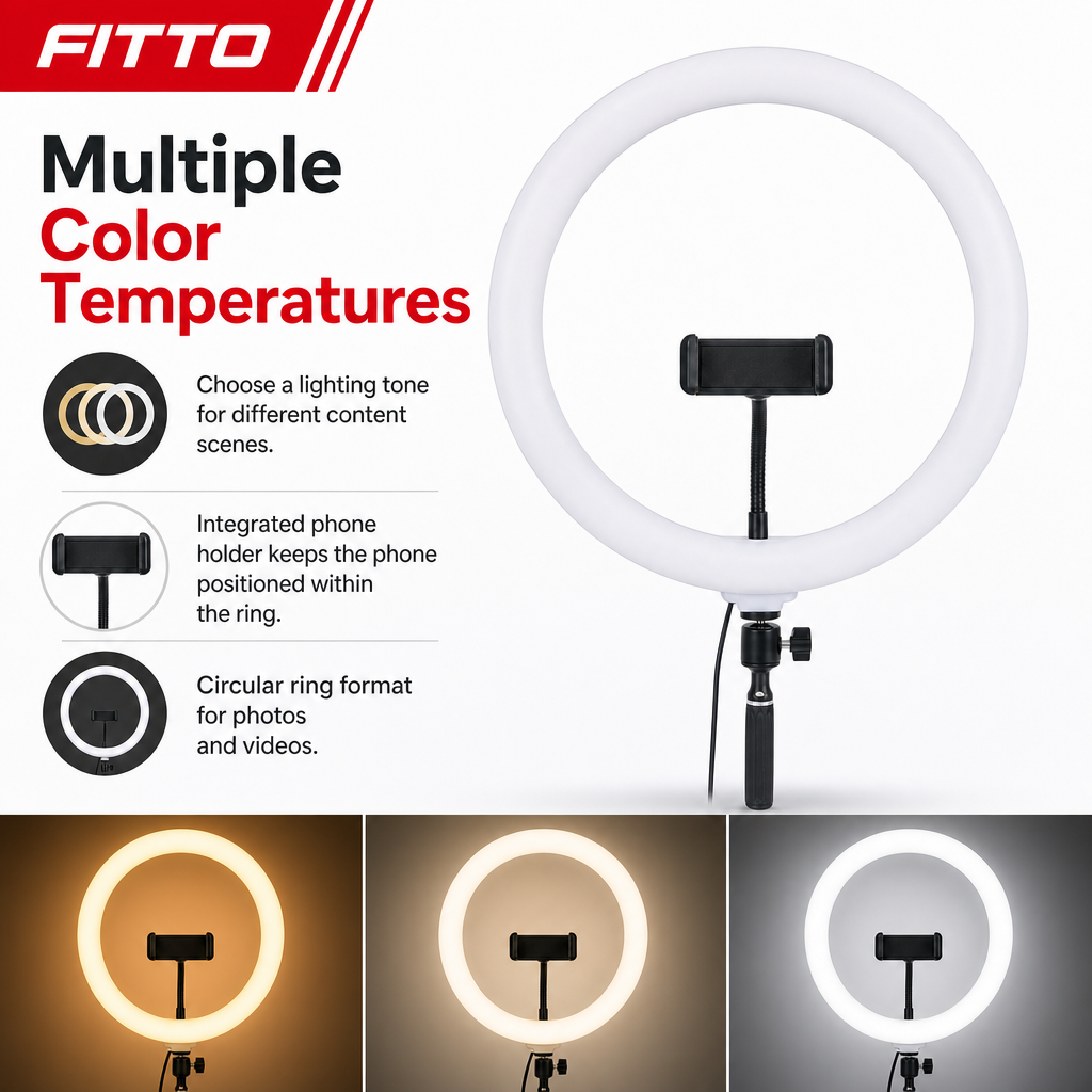 72 Pieces LED Ring Fill Light with Phone Holder and Multiple Color Temperatures for Video, Photos and Content Creation