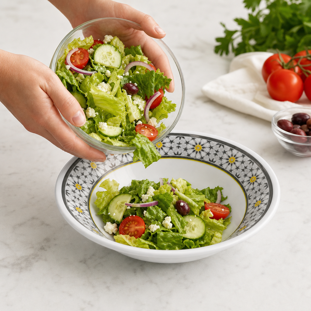 96 Pieces Melamine Salad Bowl, 8 Inch Round Serving Bowl, White and Grey with Yellow Accents
