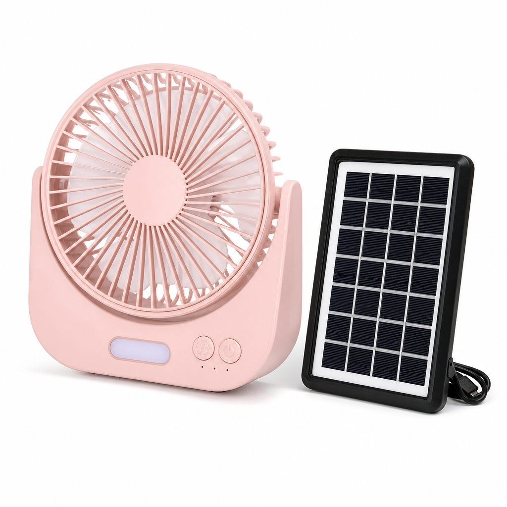 72 Pieces Rechargeable Solar Desktop Fan with Solar Panel, 6 Inch, Pink, 1 Piece