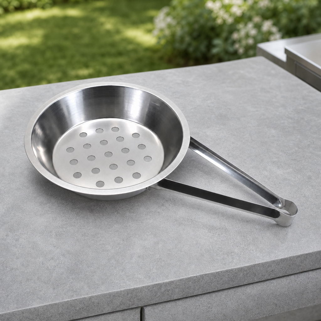 120 Pieces BBQ Grill Pan with Long Handle, 15 cm Silver Steel Cooking Pan, 1 Piece