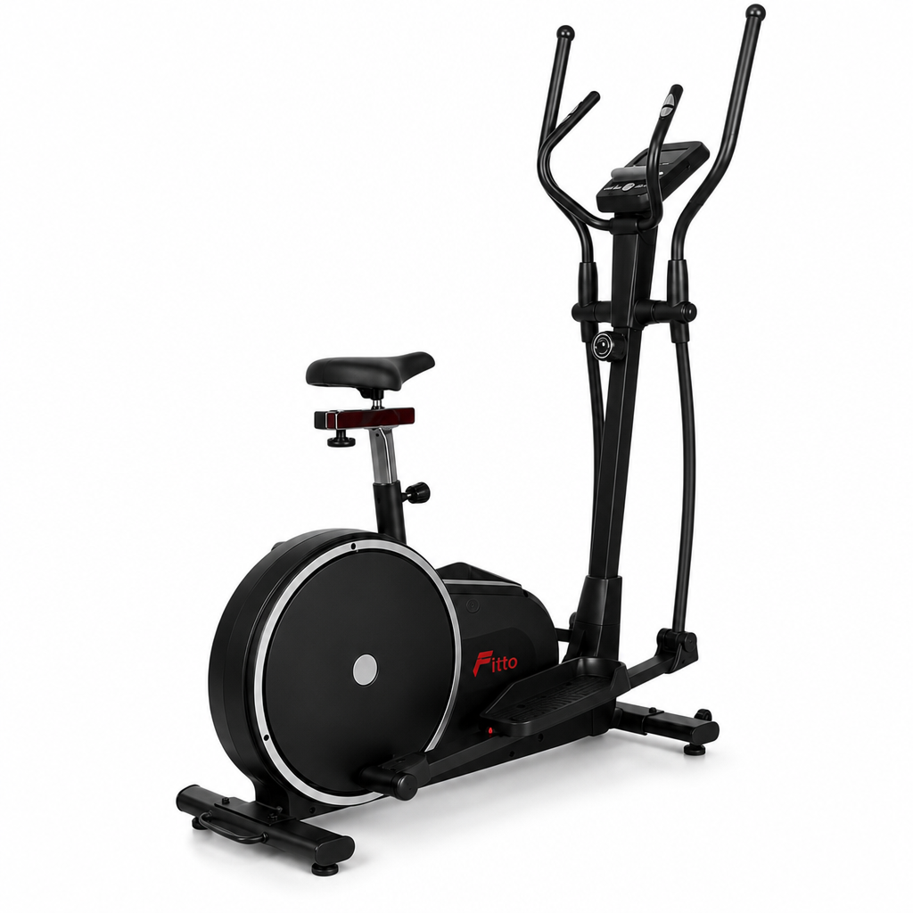 48 Pieces Elliptical Trainers with Exercise Bike Seat, Digital Monitor and Heavy-Duty Steel Frame, 124.5 x 38 x 76 cm