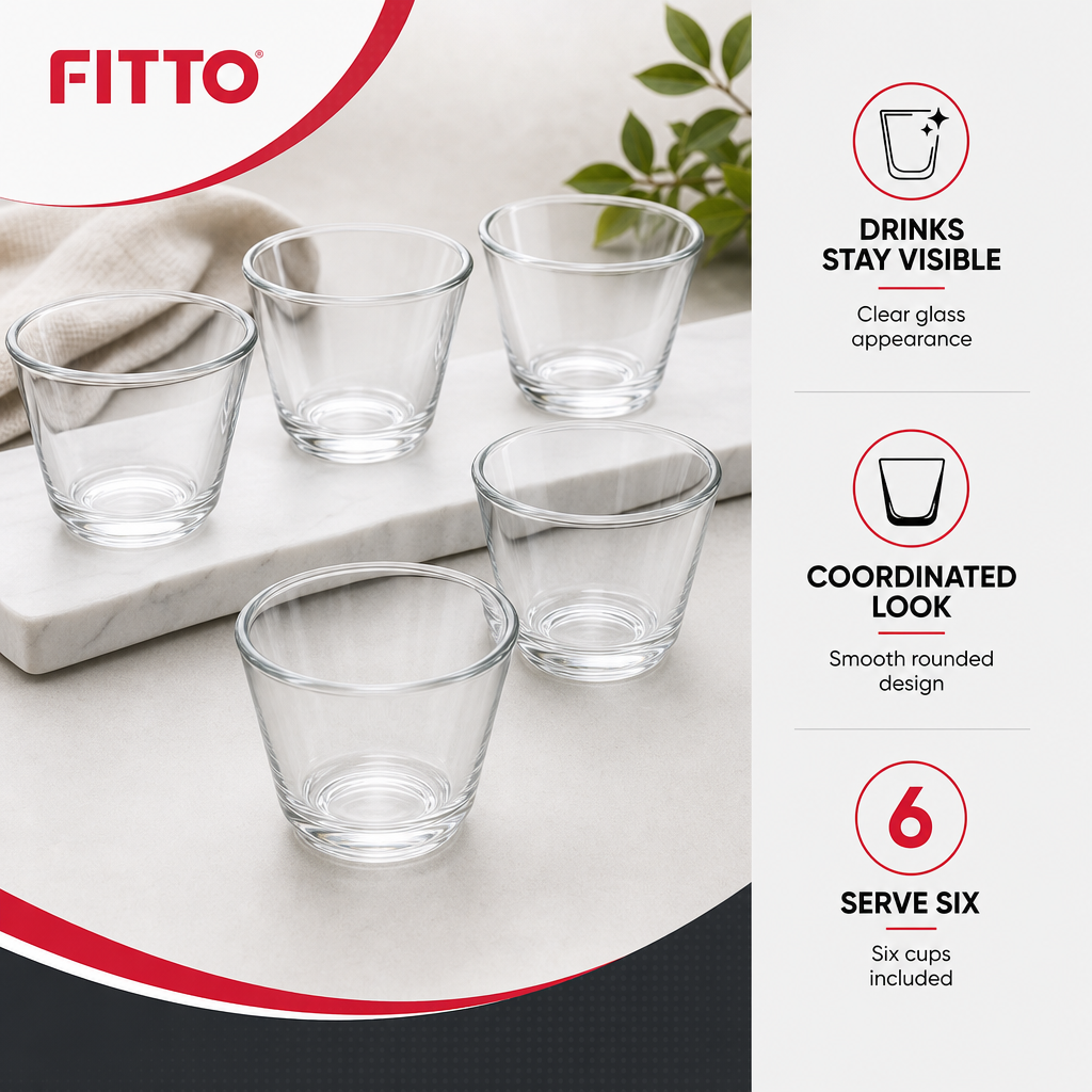 96 Pieces Clear Glass Cawa Cups, Smooth Rounded Design, 6-Piece Set
