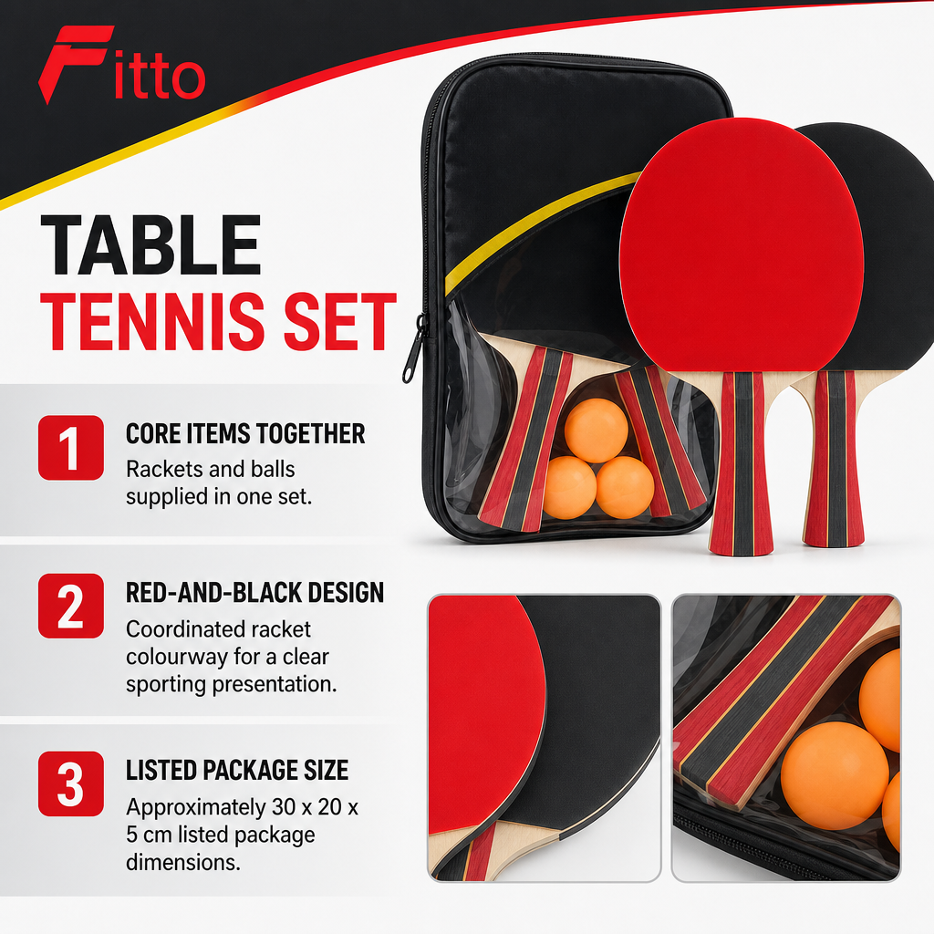 96 Pieces Table Tennis Racket Set with Balls, Red and Black