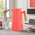 72 Pieces Plastic Vacuum Flask with Glass Refill, 1 Litre, Coral with Wood-Effect Handle