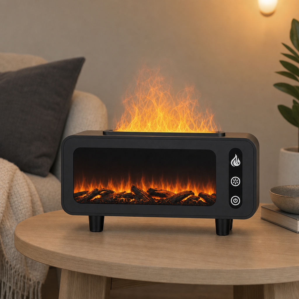 60 Pieces Fireplace-Style Aroma Diffuser with Flame Effect, Black, 25 x 18 x 12 cm, 1 Piece
