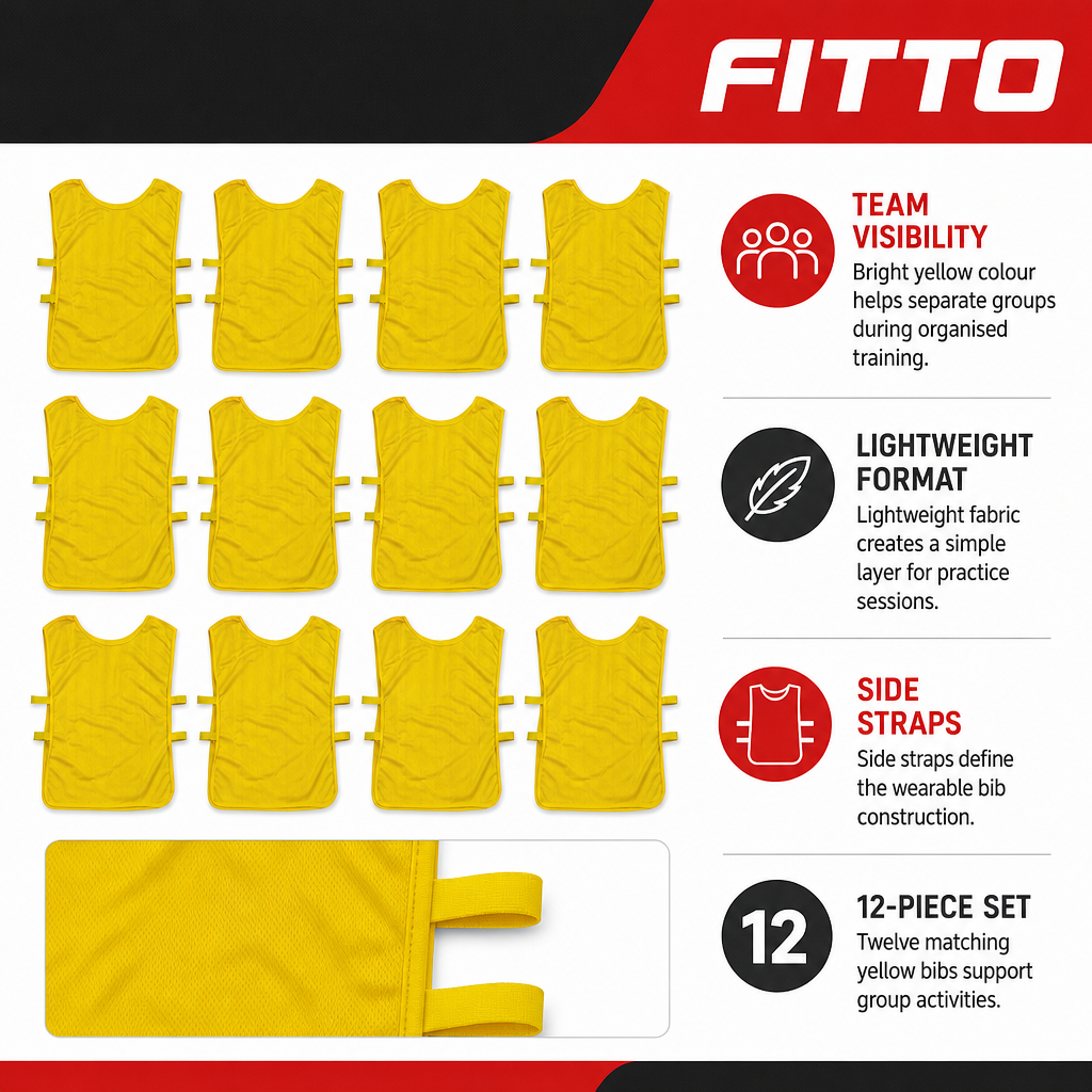 48 Pieces Lightweight Fabric Sports Training Bibs with Side Straps, Standard Size, Yellow, 12-Piece Pack