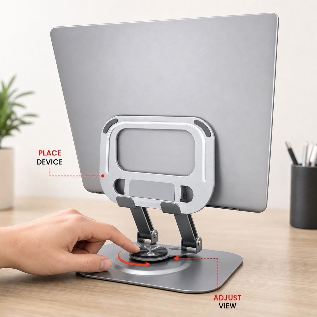 96 Pieces 360° Aluminum Laptop and Tablet Stands, Foldable Rotating Desktop Holder, Silver and Black, HL-115