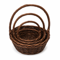 60 Pieces Round Woven-Style Storage Basket Set, Brown, Nesting Baskets with Carry Handles, 12 in, 10 in and 8 in, 3 Pieces