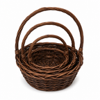60 Pieces Round Woven-Style Storage Basket Set, Brown, Nesting Baskets with Carry Handles, 12 in, 10 in and 8 in, 3 Pieces