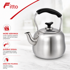 72 Pieces Stainless Steel Whistling Kettle, 5-Litre Silver Stovetop Water Kettle with Black Handle